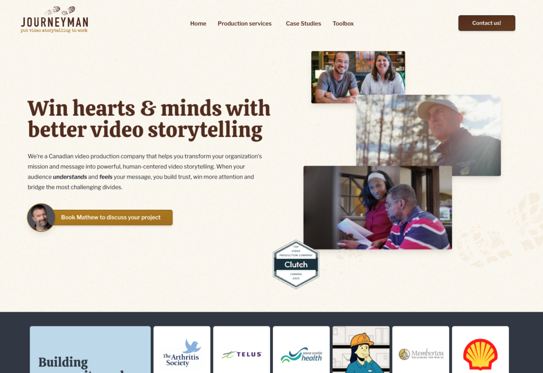 Screenshot of the journeyman video website design
